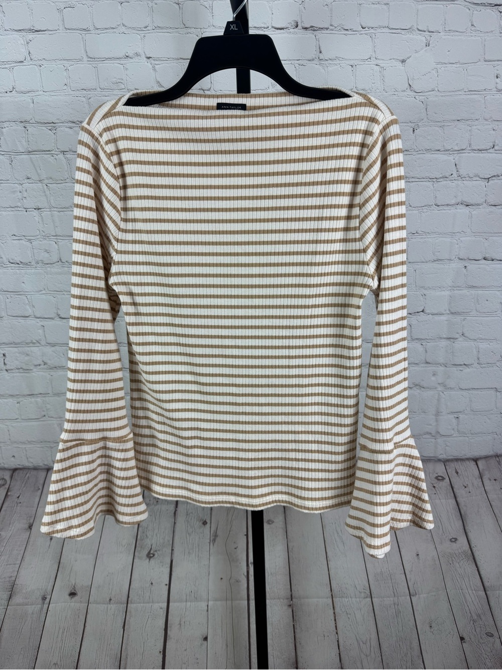 Ann Taylor Striped Ribbed Bell Sleeve Boatneck Top Size Large